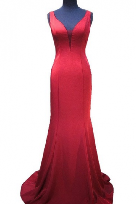 A Simple V-neck Sleeveless Mermaid Style Gown, African Floor-length Satin Gown, Formal Evening Dress
