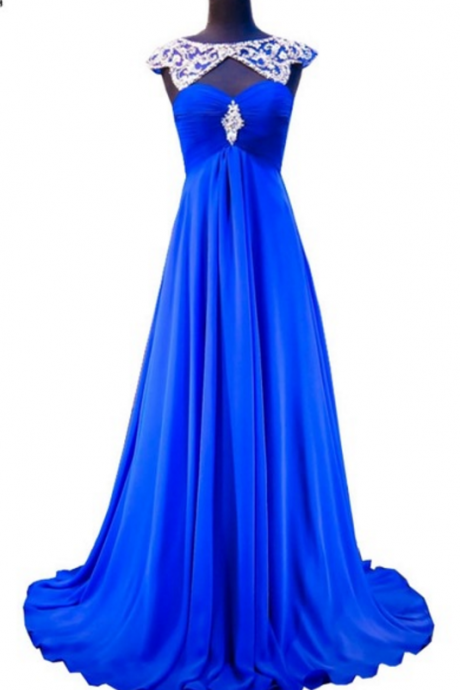 Gorgeous A-line Bead Crystal Women's Dress Royal Blue - Back Chiffon Evening Dress