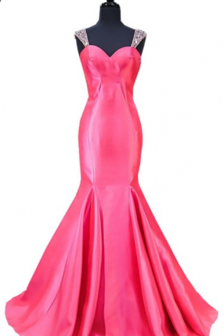 Long Night Dress Mermaid, Crystal Flooring Length, No-back Pink Women's Formal Evening Dress
