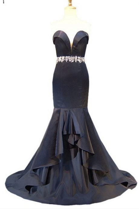 Sexy Night Dress Mermaid Crystal Floor-length To A Woman Black Formal Evening Dress