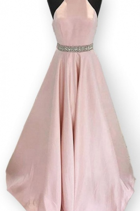 A Real Photo Of A High-necked Pink Satin Gown With A Satin Gown Evening Dresses