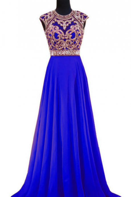 The A-line Dresses With A Formal Dress Ball, Crystal - Backed Royal Blue Chiffon Evening Dress