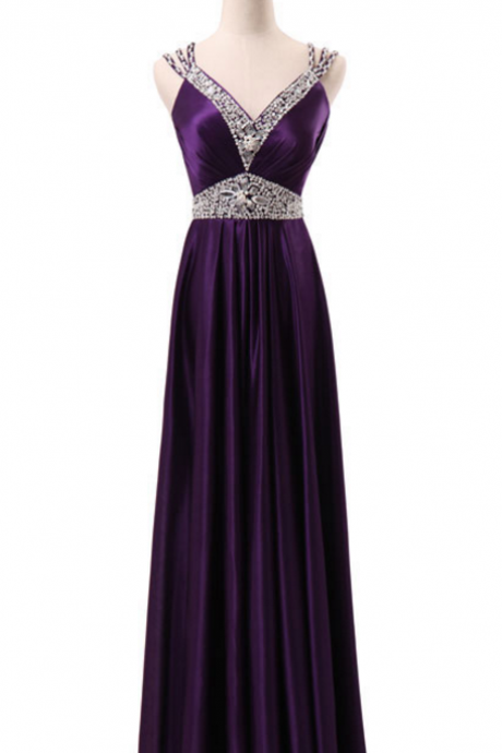 The Elegant Party Dress Evening Gown, The Sexy V-neck Beaded Crystal Gown,evening Dresses