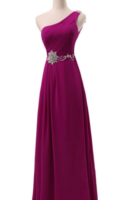 The Newly Arrived Elegant Long Gown, Single Shoulder Chiffon A, In The Front Room, Formal Zipper Crystal Dress Evening Dress