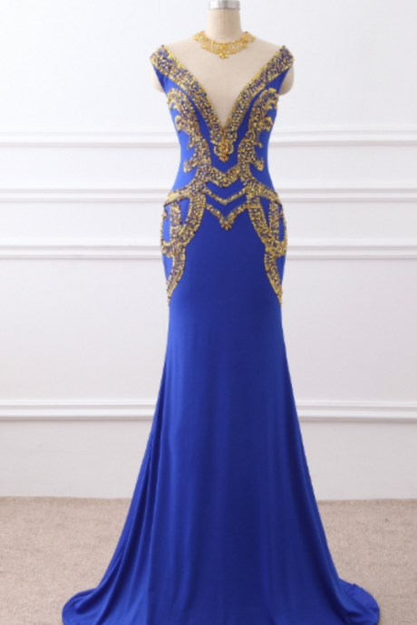 The Night Of The Mermaid, The Royal Blue Jersey, With The Golden Beaded Hallway, The Evening Gown