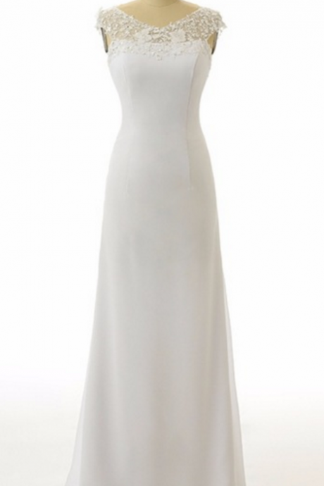 The Elegant Line Cap Sleeve Applique V Neck Long Sleeve White Evening Dress, The True Model Custom Ball Gown Evening Dress