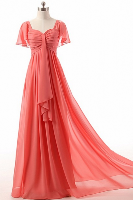 The best seller beautifully wears chiffon short-sleeved floor-length custom-made long evening gown