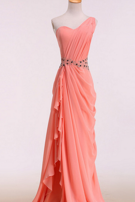 Watermelon red sexy beach evening crystal beaded, elegant evening gown with a long chiffon gown