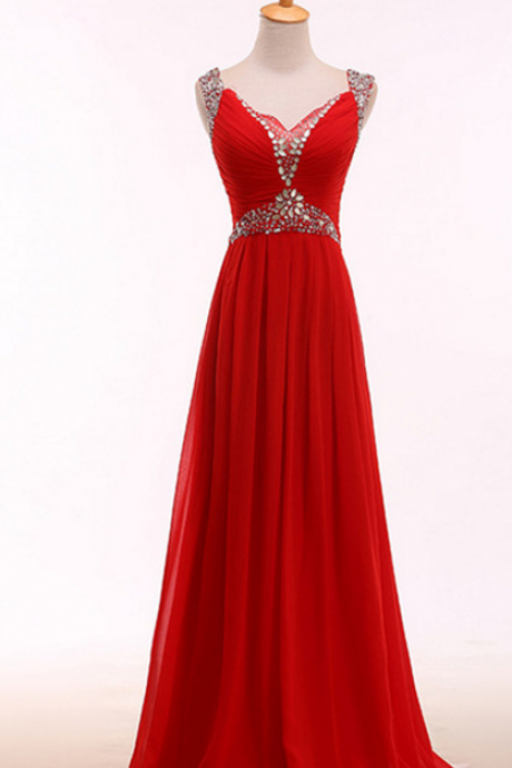 The Elegant Red Evening Dress, The Crystal Evening Gown,