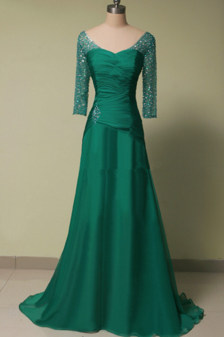 Long Sleeve Green Mermaid Party Dress Was The Crystal Formal Party Dress