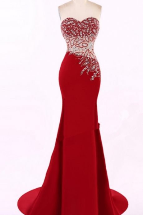 Red Luxury Beading Evening Dresses Formal Evening Gown