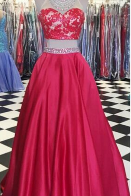 Prom Dresses Red Two Pieces Prom Dresses High Neck Sleeveless Beading
