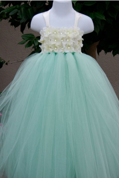 Flower Girl Dress, Sky Blue Net Plus Floret Communion Dresses