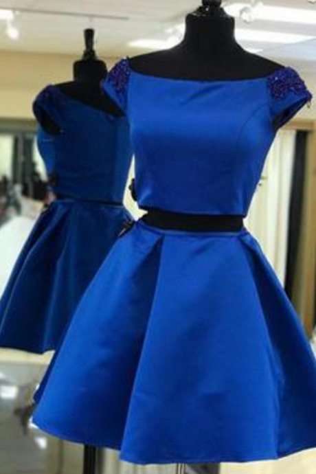 Charming Prom Dress,blue Prom Dresses,satin Prom Gowns,short Homecoming Dress,
