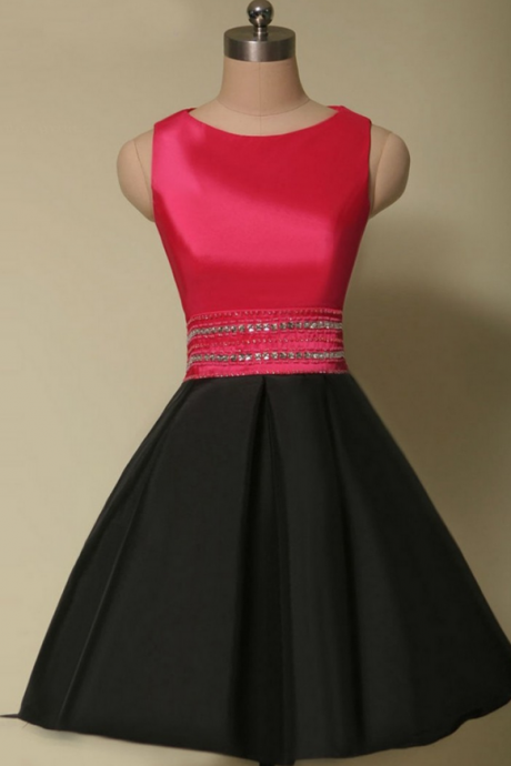 Black Satin Beaded Sleeveless Homecoming Dress,prom Dress,graduation Dress