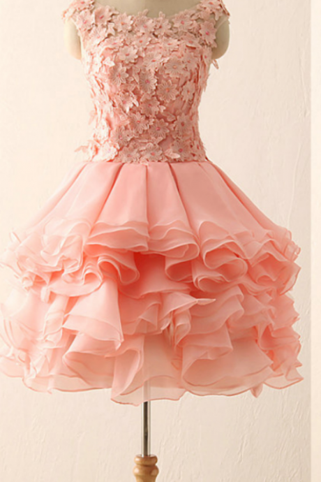 Pink Prom Dress, Lace Homecoming Dance