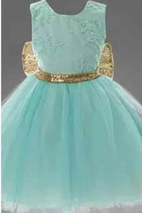Cute Lace Appliques Short Flower Girls' Dresses, Tulle Puffy Little Girls Ball Gowns For With Bow Back