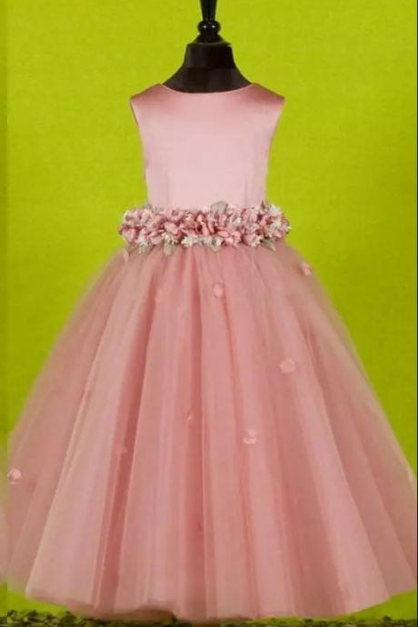 Beautiful Blush Pink Flower Girls Dresses, For Weddings Pretty Formal Girls Gowns , Bow Cute Satin Puffy Tulle Ball Gown Pageant Dress