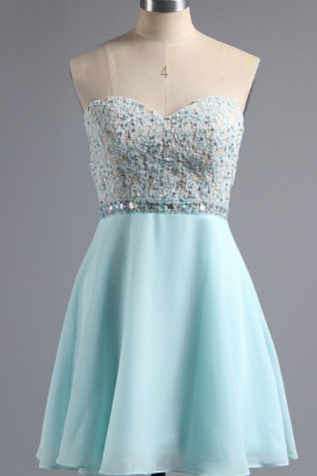 Teal Homecoming Dress With Beaded Belt, Sleeveless A-line Short , Homecoming Dress,