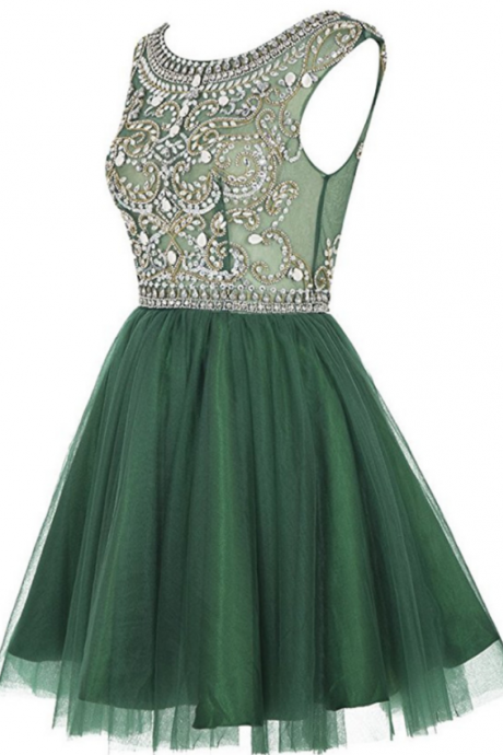 Elegant A-line Homecoming Dresses,beaded Dark Green Homecoming Dresses,short Prom Dresses