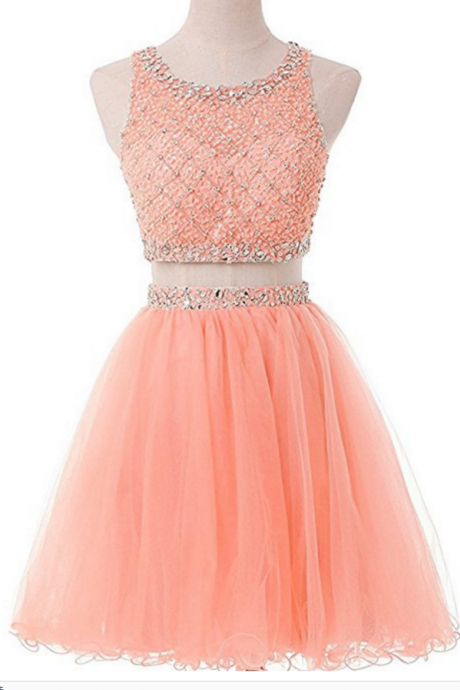 A Line ,beaded Tulle Homecoming Dress,short Homecoming Dresses Two Piece