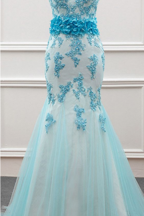 Amazing Polka Dot Tulle Scoop Neckline Mermaid Prom Dress With Beaded Lace Appliques &amp; Handmade Flowers ,EVENING DRESSES