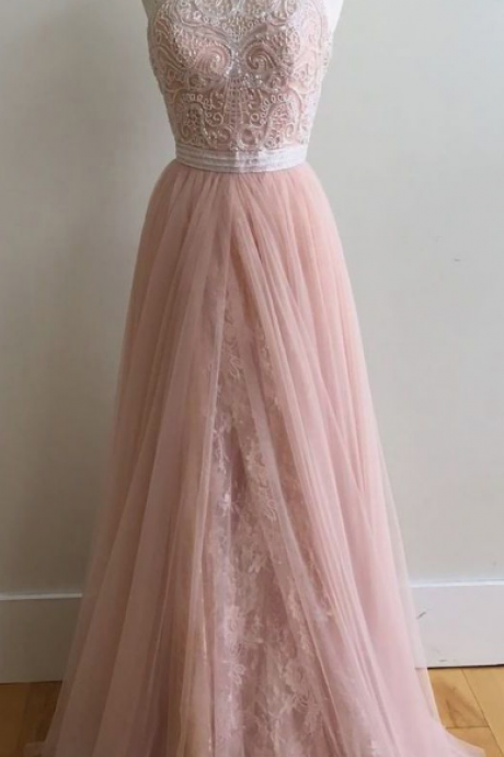 Lace Tulle Prom Dress,pink Evening Gown Ball Gown Prom Dress