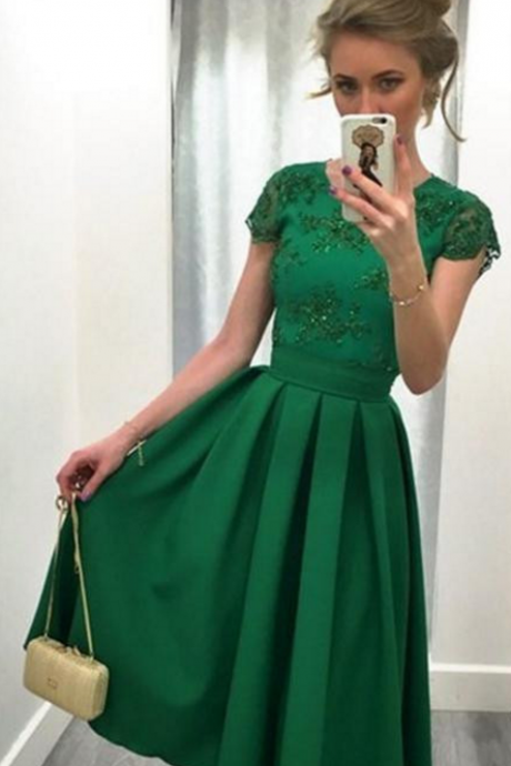 A-line Cap Sleeve Lace Party Dress In Green Prom Homecoming Dress