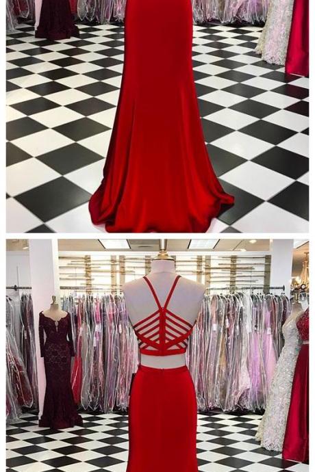 Simple Two Pieces Burgundy Long Prom Dress, Evening Dress P1579