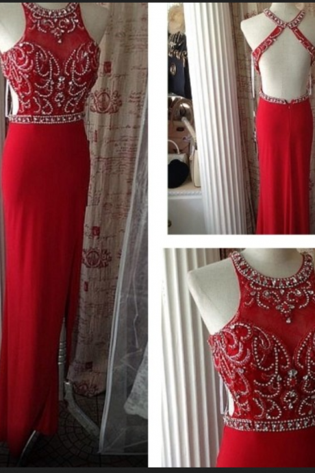 Red Prom Dresses,open Back , Sparkle Party Dresses,long Prom Gown,open Backs Prom Dress