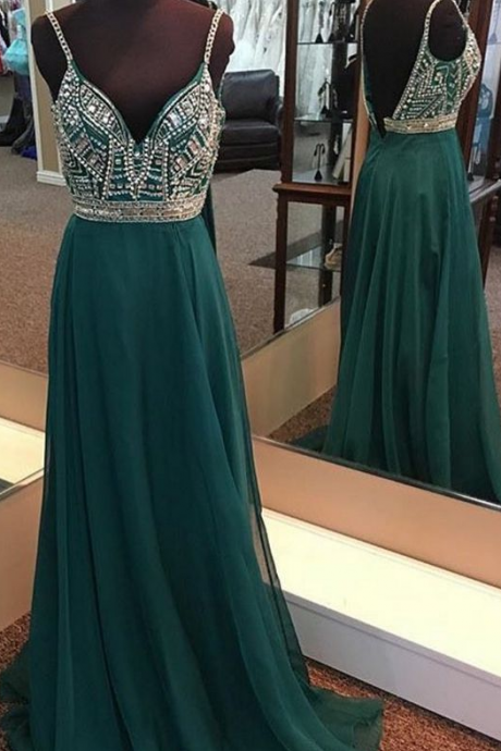 green prom dress,long evening gowns,sexy prom dress, v neck prom dress, evening dress,formal, 2018 new fashion ,Prom Dresses