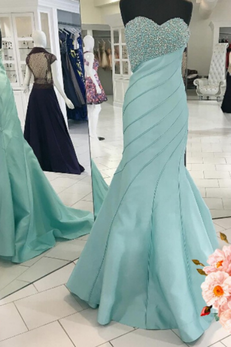 Luxurious Mermaid Long Prom Dress, Prom Dress, Light Blue Prom Dress