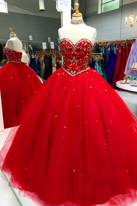 Quinceanera Dress, Red Quinceanera Dres, Crystal Quinceanera Dress, Lace-up Quinceanera Dress, Ball Gown Quinceanera Dress
