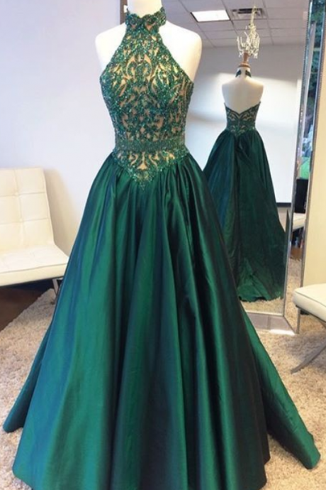 Gorgeous Prom Dresses, Halter Prom Dress, Sleeveless Prom Dress,green Prom Dress,women&amp;amp;amp;#039;s Formal Evening Dress