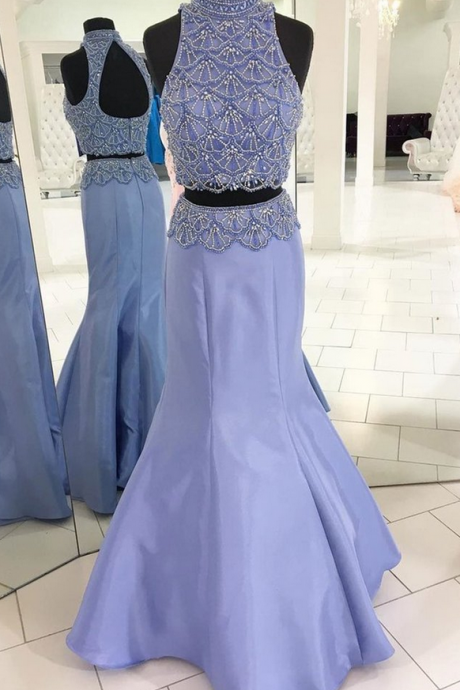 Gergeous Beaded Two Piece Prom Dress, Sexy Long Evening Dress, Formal Gown
