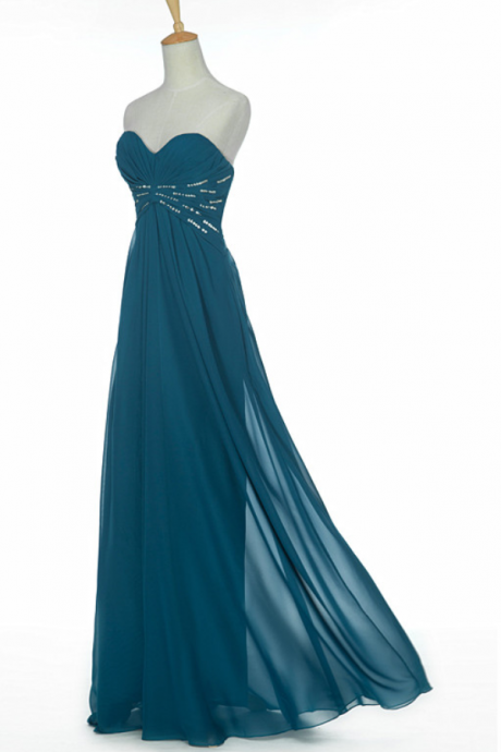 Elegant Sweetheart Beaded Long Prom Dress, Chiffon Wedding Party Dress, Party Gowns