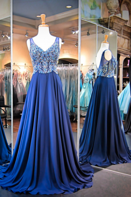  New Arrival Prom Dress,Modest Prom Dress,Gorgeous A-line Crystals Straps Evening Dress Sleeveless Sweep Train 