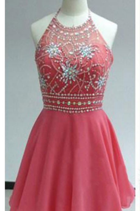 Short Prom Gowns,watermelon Red Prom Dress,cute Homecoming Dress
