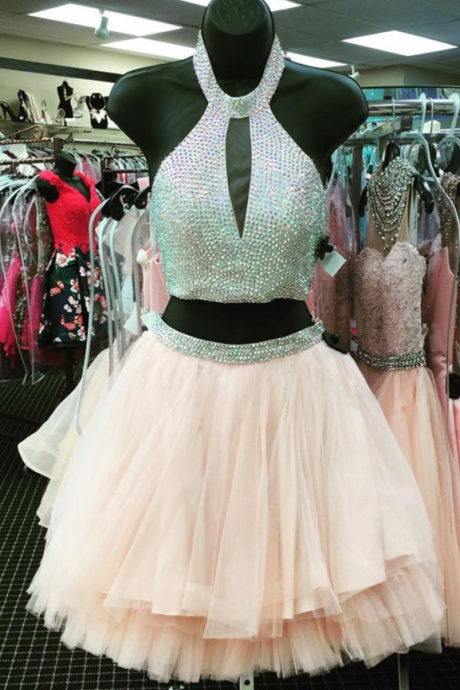 Halter Homecoming Dress,short Prom Gowns Two Piece Prom Dress Short,two Piece Homecoming Dresses