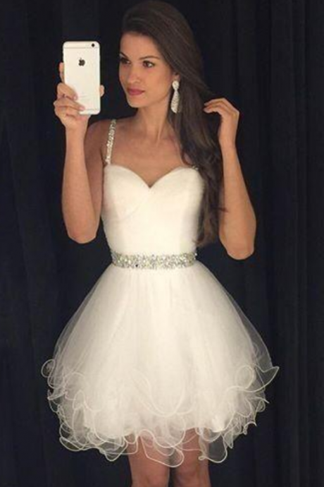 White Homecoming Dres,simple Strap Homecoming Dress,lovely Homecoming Dress,homecoming Dresses