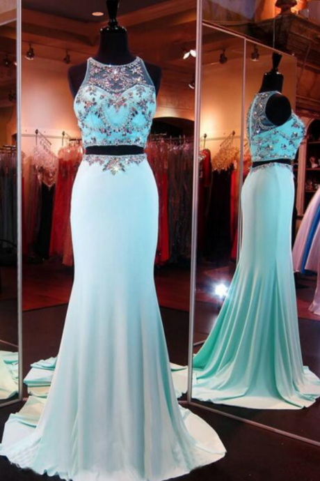 Luxury Beads Prom Dress,long Prom Dresses, Chiffon See Through Corset Formal Dresses Party Gowns