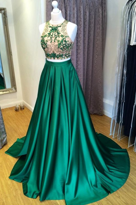 2 Pieces Prom Dress With Illusion Top