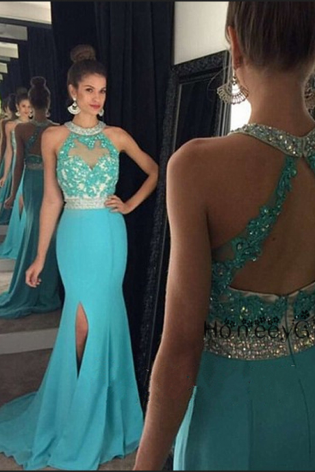 Halter Prom Dress,mermaid Prom Dresses,blue Prom Dresses,sexy Prom Dresses,sparkle Prom Dresses