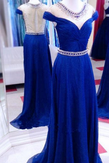 Royal Blue Prom Dresses,royal Blue Prom Dress,silver Beaded Formal Gown,beadings Prom Dresses,evening Gowns,chiffon Formal Gown For Senior Teens,