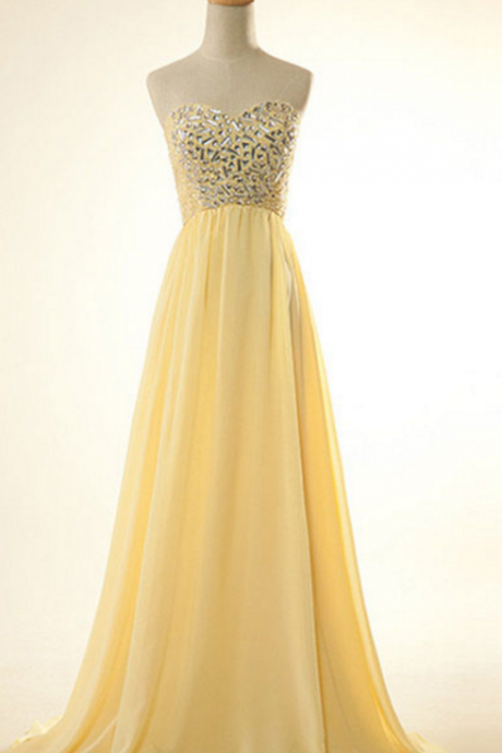 Long Prom Dress , Yellow Prom Dress , Starpless Prom Dress , Chiffon Prom Dress , A Line Prom Dress , Formal Long Dress , Wedding And Party Dress