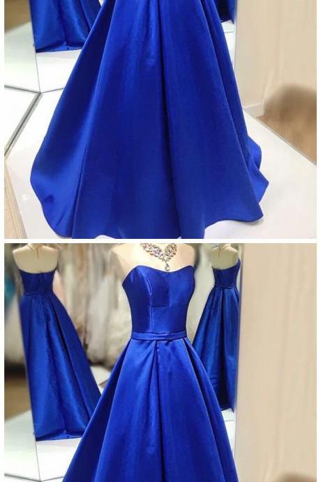 Royal Blue Prom Dresses,royal Blue Strapless Taffeta A Line Prom Dress , Pageant Gown, Evening Dress