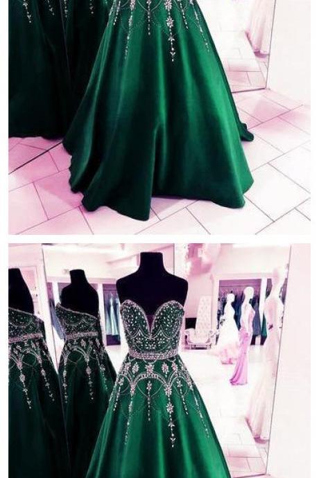 Stunning Sequins Beaded Sweetheart Satin Ball Gowns Prom Dresses