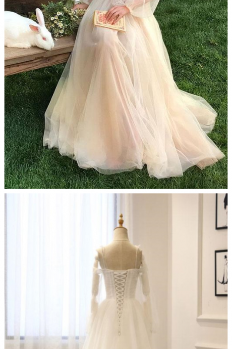 Elegant White Tulle Long Prom Dress, White Tulle Evening Dresses