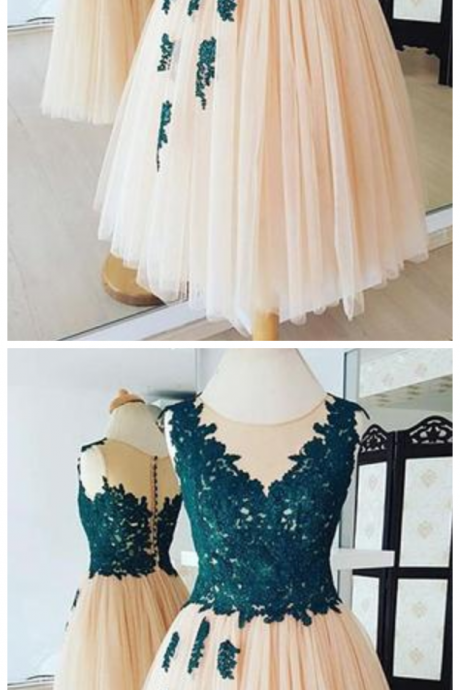 Tea Length Lace Homecoming Dress,short Tulle Prom Dress,vintage Party Dress