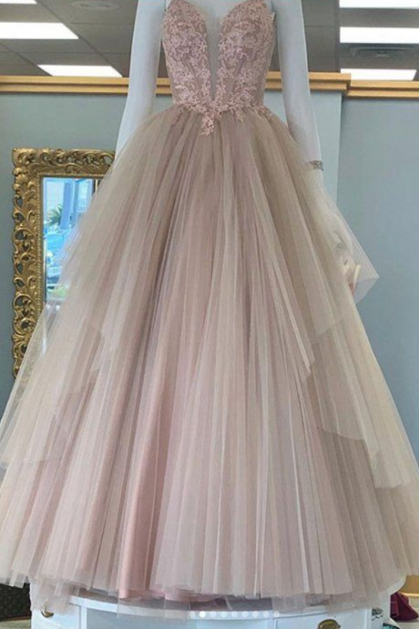 Stylish Sweetheart Neck Tulle Lace Long Prom Dress, Evening Dress